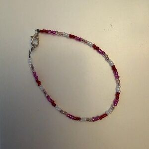 Seed Beaded Bracelet - Red, Pink, and White